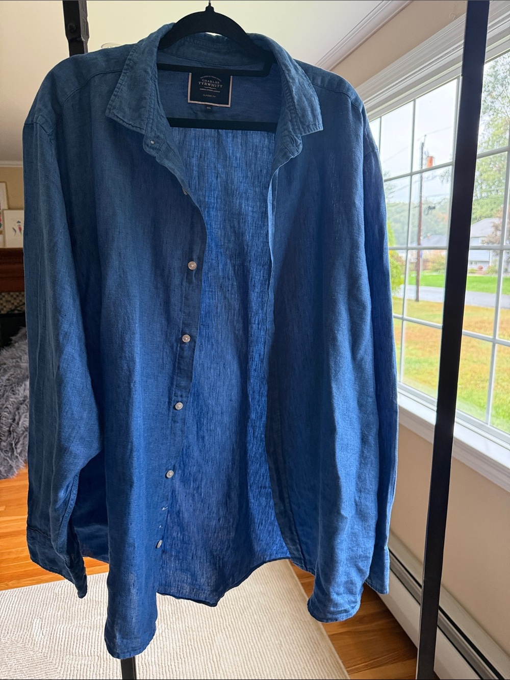 Classic Blue Linen-Blend Men's Shirt